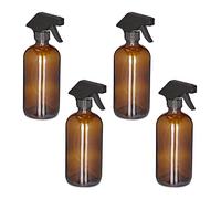 Relaxdays Set of 4 Glass Spray Bottles, 500 ml, Refillable, Nozzle, Mist & Stream, Hair & Plant Care, Cleaning, Brown, 21 x 9.5 x 7.5 cm