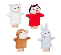 Relaxdays Set of 4 Hand Puppets, for Children, Animal Toys, Monkey, Rabbit, Sheep, Ladybird, Soft Plush, Colourful, Polyester, 27 x 20 x 11 cm