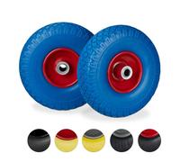 Relaxdays Set of 4 Hand Truck Tyres Blue/Red