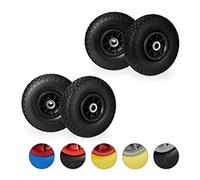Relaxdays Set of 4 Hand Truck Tyres, Non-Flat Solid Rubber Wheels, 3.00-4”, 20mm Axle, 80 kg, 260 x 85 mm, Black