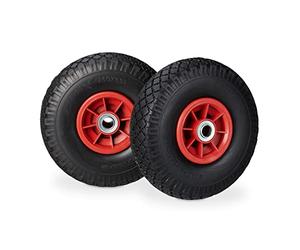 Relaxdays Set of 4 Hand Truck Tyres, Non-Flat Solid Rubber Wheels, 3.00-4”, 20mm Axle, 80 kg, 260 x 85 mm, Black/Red