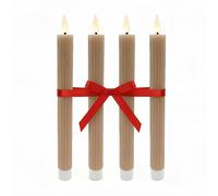 Relaxdays Set of 4 LED Taper Candles, Flameless, Flickering Flame, Real Wax, Ribbed, 25x2 cm, Mocha Mousse