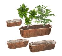 Relaxdays Set of 4 Long Rounded Flowerpots