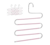 Relaxdays, Set of 4 Multi Trouser Hangers, S-Shaped, 5 Rails, Non-Slip, Space-Saving Pants Holder, Metal, Silver/Pink, Stainless steel, 38 x 32.5 x 1 cm