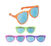 Relaxdays Set of 4 Party Glasses, Giant Spectacles for Carnival and Festivals, Plastic, Big Blue Lenses, Multicoloured, 9 x 25 x 15.5 cm