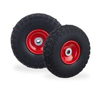 Relaxdays Set of 4 PU Wheelbarrow Tyres Black/Red
