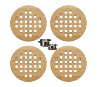 Relaxdays Set of 4 Round Bamboo Pot Holders, Wooden, ca 20 cm Diameter, Natural