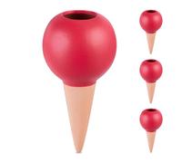 Relaxdays Set of 4 Round Clay Watering Cones Red