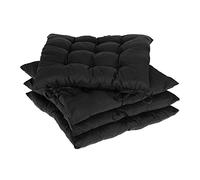 Relaxdays Set of 4 Seat Cushions, 38 x 38 cm, Chair Pads with Ties, Indoor & Outdoor, Polyester Cover, Black