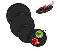 Relaxdays Set of 4 Serving Tray, Round, 2 Sizes, Bar Drinks Plate, Non-Slip Surface, Waiter's Catering, Versatile, Black, Various