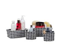 Relaxdays Set of 4 Storage baskets, Woven, Robust, Storage Bin for Bath, Plastic, Shelf Unit, White-Black