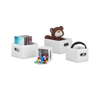 Relaxdays Set of 4 Storage baskets, Woven, Robust, Storage Bins for Bathroom, Plastic, Shelf Unit, White