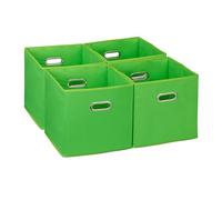 Relaxdays Set of 4 Storage Box, 90% polyester 10% cardboard, Green, 30 x 30 x 30 cm