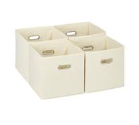 Relaxdays Set of 4 Storage Box, Foldable Shelf Baskets, 30 x 30 x 30 cm, Handle Holes, Foldable Organiser Bins, Grey