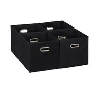 Relaxdays Set of 4 Storage Box, Shelf Baskets, 30 x 30 x 30 cm, Handle Holes, Foldable Organiser Bins, Black, Polyester