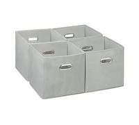 Relaxdays Set of 4 Storage Box, Foldable Shelf Baskets, 30 x 30 x 30 cm, Handle Holes, Foldable Organiser Bins, Grey