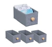 Relaxdays Set of 4 Storage Box, Organiser Bin Fabric, 4 L, Foldable Shelf Basket, Handle, HWD: 12.5 x 14 x 27.5, Grey, Polyester, 12.5 x 14 x 30 cm