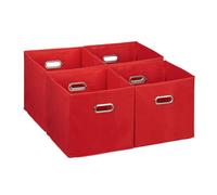 Relaxdays Set of 4 Storage Box, Red, 30 x 30 x 30 cm