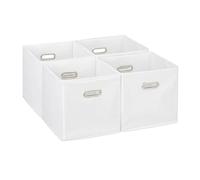 Relaxdays Set of 4 Storage Box, Shelf Baskets, 30 x 30 x 30 cm, Handle Holes, Foldable Organiser Bins, White, Polyester