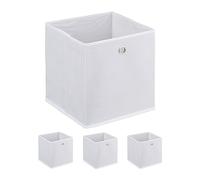 Relaxdays Set of 4 Storage Boxes, Foldable, HWD: 30x30x30 cm, Fabric Storage Box with Handle, Open Shelf Basket, White