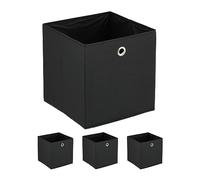 Relaxdays Set of 4 Storage Boxes, Foldable, HWD: 30x30x30 cm, Fabric Storage Box with Handle, Open Shelf Basket, Black