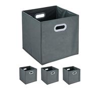 Relaxdays Set of 4 Storage Boxes, Foldable Shelf Baskets, Rounded Side Grip, 32x33x33 cm, Versatile, Linen, Light Grey, Cardboard, 32 x 33 x 33 cm