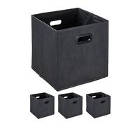 Relaxdays Set of 4 Storage Boxes, Foldable Shelf Baskets, Rounded Side Grip, 32x33x33 cm, Versatile, Linen, Anthracite, Cardboard, 32 x 33 x 33 cm