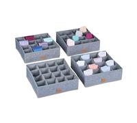 Relaxdays Set of 4 Underwear Organiser, Storage Box for Socks & Underwear, Wardrobe Organiser, HWD: 9 x 29 x 29 cm, Grey