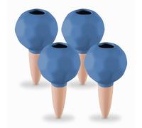 Relaxdays Set of 4 Watering Balls Clay, Irrigation Aid Ø 6cm, Dosed Drip for Potted Plants, for Office, Terracotta/Blue, Ceramics, 11 x 6 x 6 cm