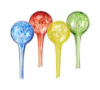 Relaxdays Set of 4 Watering Globes, Regulated Irrigation for Plants & Flowers, Office & Holiday, Glass, Multicoloured, 15 x 6 cm