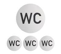 Relaxdays Set of 4 WC Labels, Toilet Sign, Round, Stick-on, Ø 10 cm, Bathroom & Guest, Aluminium Door Sticker, Silver