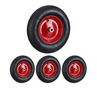 Relaxdays Set of 4 Wheelbarrow Tyre 4.80 4.00-8, Pneumatic, 120 kg Capacity, Spare Wheel with Valve, Garden, Black/Red
