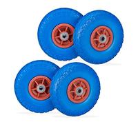 Relaxdays Set of 4 Wheelbarrow Tyres, Puncture-Proof Solid Rubber, 4.1/3.5-4", 16 mm Axle, Spare Wheel, Blue/Red