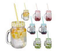 Relaxdays Set of 48 Drinking Mason Jars with Straw