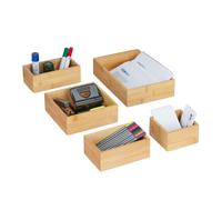 Relaxdays Boxes, Set of 5, Stackable, Drawer Organisation System Bamboo, Various Sizes, Natural