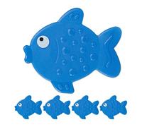 Relaxdays Set of 5 Non-Slip Bath Stickers, Fish Design, Shower Pads with Suction Cups, for Kids, HxW: 12.5 x 11 cm, Blue