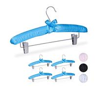 Relaxdays Set of 5 Satin Hangers Padded Vintage Adjustable Clips Swivel Hook 38cm Wide Blue