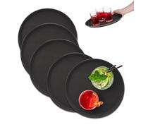 Relaxdays Set of 5 Serving Tray, Round Ø 35 cm, Bar Drinks Plate, Non-Slip Surface, Waiter's Catering, Versatile, Black