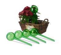 Relaxdays Watering Globes, Set of 5, Plant Irrigation Stakes, for Office & Holiday, Plastic, 250 ml, 28 x 8 cm, Green, 28 x 8 x 8 cm