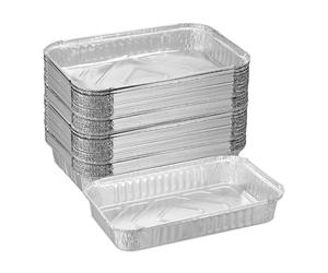 Relaxdays Set of 50 Aluminium Grill Trays, HWD: 4.5 x 31 x 21 cm, Square, BBQ Drip Tray for Indirect Grilling, Silver