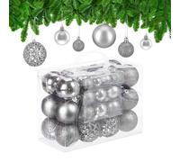 Relaxdays Christmas Bauble Set of 50, Glittery, Matt & Shiny Ornaments, Plastic Xmas Tree Balls, Ø: 3, 4 & 6 cm, Silver