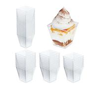 Relaxdays Set of 50 Dessert Bowls, 240 ml, Reusable, Cups for Sweets, Ice Cream, Fruit, Tiramisu, Plastic, Transparent, 7.5 x 7.5 x 7.5 cm