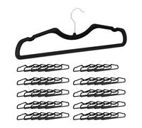 Relaxdays Set of 50 Flocked Hangers, Velvet Coating, Non-Slip & Compact, Rail and Notches, Suit Holders, Black, Plastic, Iron, One Size