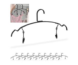 Relaxdays Set of 50 Hangers, for Clothes, Lingerie and Underwear, Holder with 2 Clips, Metall, 16.5 x 33 x 0.5 cm, Black