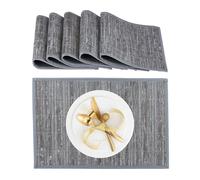 Relaxdays Set of 6 Bamboo Place mats, Non-Slip Fabric Edge, 45 x 30 cm, Plate, Dining Table, Square placemat, Grey, 90% 10% Polyester, Gray