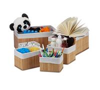 Relaxdays Set of 6 Bamboo Storage Baskets, Fabric Cover, Sqaure, Decorative Containers, Natural