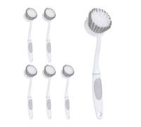 Relaxdays Dishwashing Brush, Set of 6, Medium-Hard Bristles, Rubber Handle, Plastic Kitchen Scrubber, Hang, White/Grey