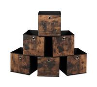 Relaxdays Set of 6 Fabric Storage Cubes Wood Look
