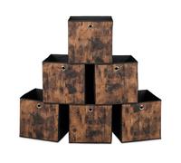 Relaxdays Set of 6 Fabric Storage Cubes Wood Look