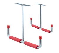 Relaxdays Set of 6 Garage Ceiling Hooks, T-Shape, up to 25 kg, Storage, Steel With Padding, HxW: 30x42 cm, Silver-Red